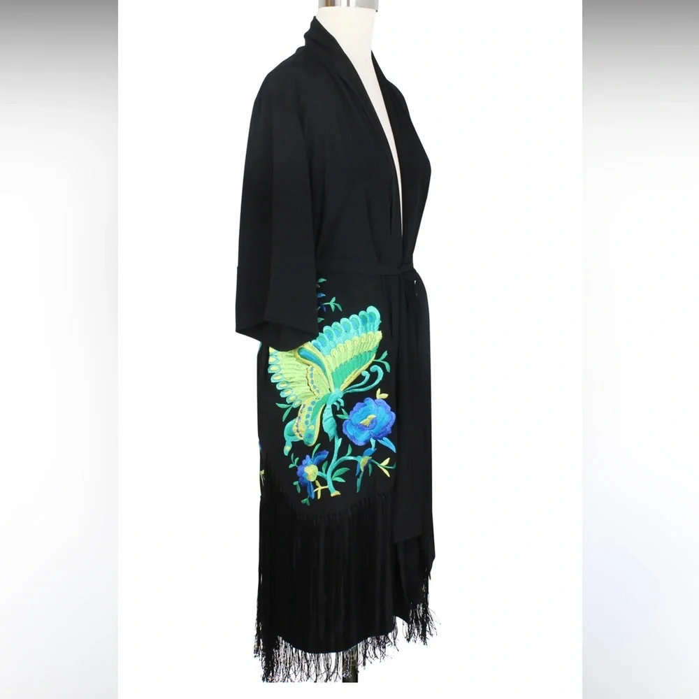 TRASHY DIVAS BUTTERFLY FRINGE KIMONO WITH PSYCHEDELIC BUTTERFLIES DETAIL SIZE L - Picture 3 of 8